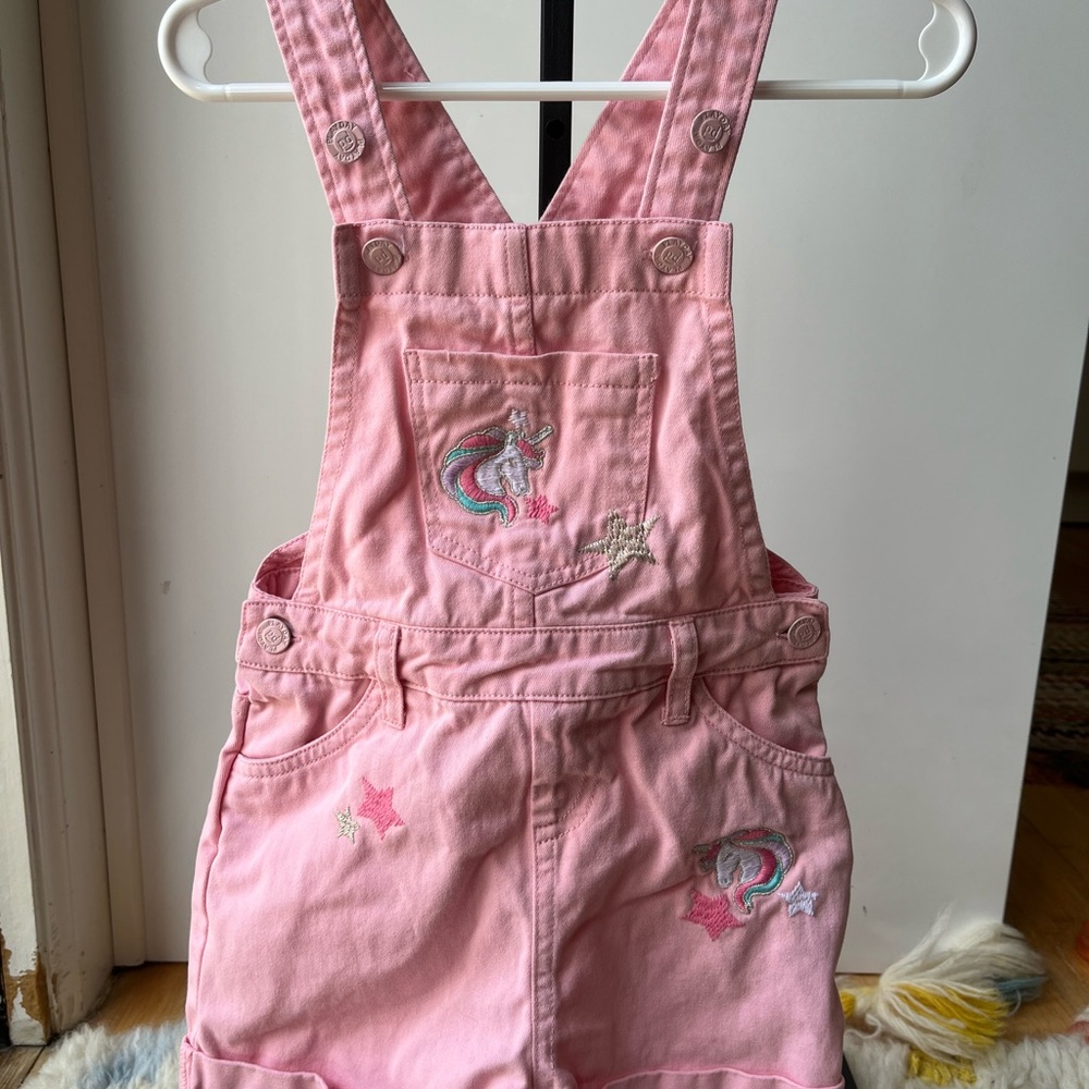 Pastel Pink Denim Short Overalls with Adjustable Straps